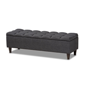Baxton Studio Brette Mid-Century Modern Charcoal Fabric Upholstered Dark Brown Finished Wood Storage Bench Ottoman